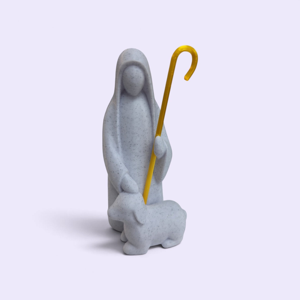 HPHobbies Divine Shepherd figurine featuring a grey speckled shepherd with a lamb and a bright yellow staff