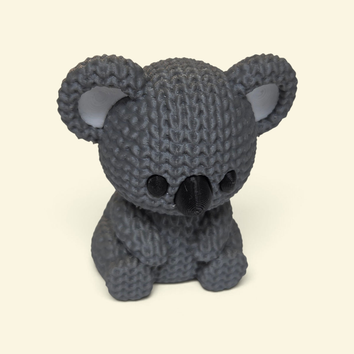 HPHobbies 2.25 inch grey 3D printed koala figurine with a realistic faux knit crochet texture
