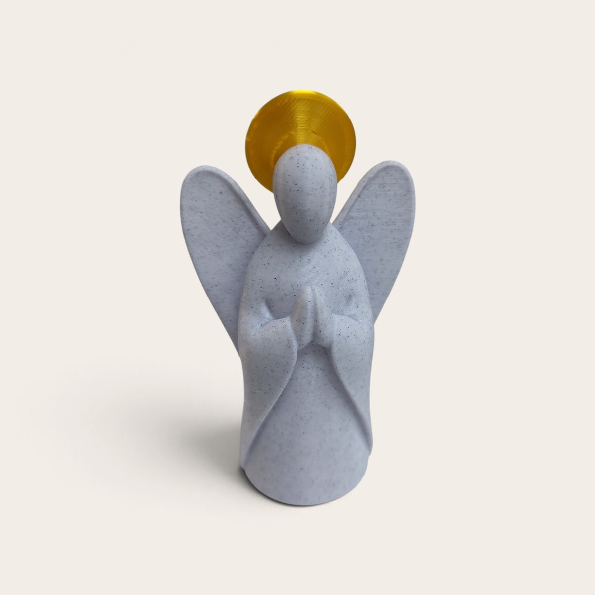 HPHobbies praying angel figurine in light grey speckled material with a shiny gold halo for home decor