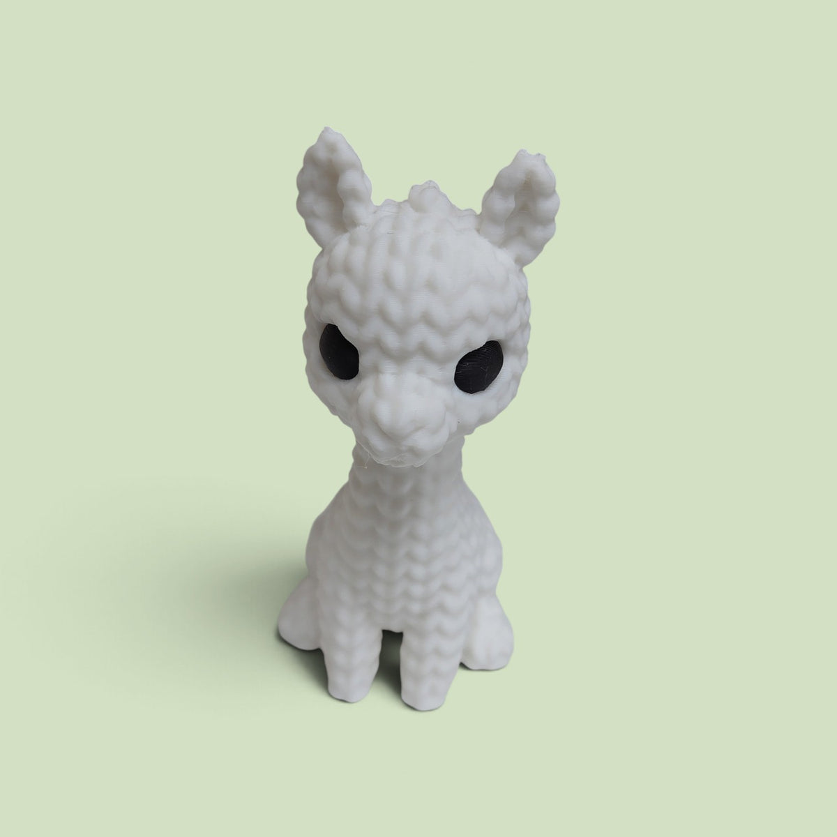 HPHobbies white 3D printed faux knit llama figurine with a crochet-like texture and large black eyes