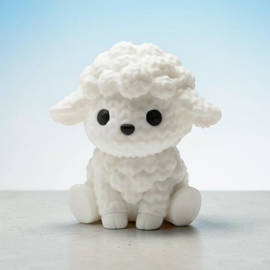 HPHobbies 2.25-inch white 3D printed faux knit sheep figurine with a textured crochet-like appearance